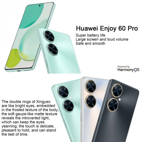 Huawei Enjoy 60 Pro 256 Go MAO-AL00, version chinoise, Caméras arrière doubles, identification d'empreintes digitales latérales, batterie 5000 mAh, 6,8 pouces HarmonyOS 3.0 Qualcomm Snapdragon 680 Octa Core, réseau : SH05QC549-010