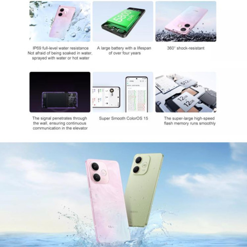OPPO A5 Vitality 5G, 12 Go + 512 Go, lecteur d'empreintes digitales latéral, 6,67 pouces, ColorOS 15.0, MediaTek Dimensity 6300 Octa Core, OTG, réseau 5G (rose) SO572F147-018