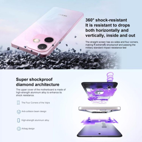 OPPO A5 Vitality 5G, 12 Go + 512 Go, lecteur d'empreintes digitales latéral, 6,67 pouces, ColorOS 15.0, MediaTek Dimensity 6300 Octa Core, OTG, réseau 5G (rose) SO572F147-018