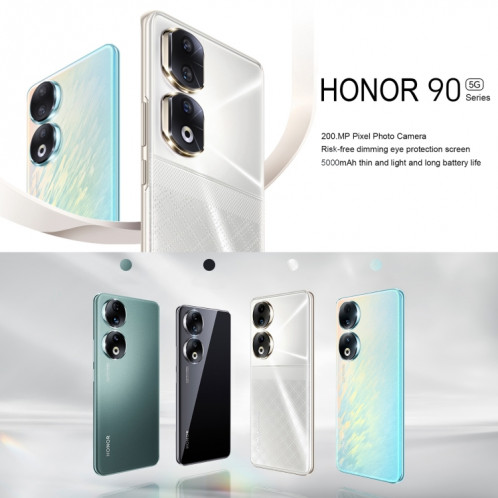 Honor 90 5G REA-AN00, caméras 200MP, 12 Go + 256 Go, version chinoise, Caméras triple arrière, identification des empreintes digitales de l'écran, 6,7 pouces Magic UI 7.1 Android 13 Qualcomm Snapdragon 7 Gen 1 SH96EM1635-014