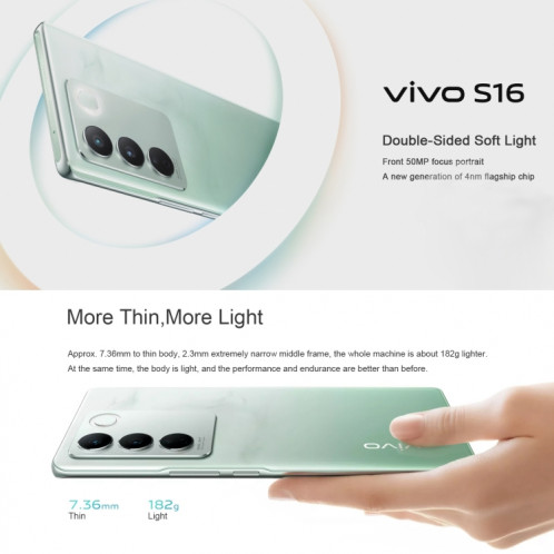 vivo S16 5G, appareil photo 64MP, 12 Go + 256 Go, Caméras triple arrière, identification d'empreintes digitales Srceen, batterie 4600 mAh, 6,78 pouces Android 13 OriginOS 3 Qualcomm Snapdragon 870 Octa Core jusqu'à SV802B1196-011