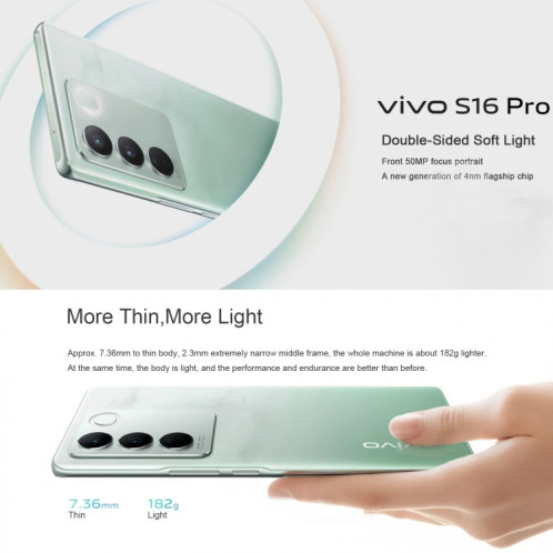 vivo S16 Pro 5G, appareil photo 50MP, 8 Go + 256 Go, Caméras triple arrière, identification des empreintes digitales de l'écran, batterie 4600 mAh, 6,78 pouces Android 13 Origin OS 3 Dimensity 8200 Octa Core jusqu'à SV804B1582-011