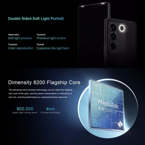 vivo S16 Pro 5G, appareil photo 50MP, 12 Go + 256 Go, Caméras arrière triples, identification des empreintes digitales de l'écran, batterie 4600 mAh, 6,78 pouces Android 13 Origin OS 3 Dimensity 8200 Octa Core SV05MG554-08