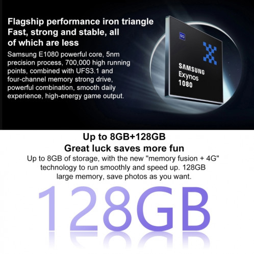 vivo S16e 5G, appareil photo 50MP, 8 Go + 128 Go, Caméras triple arrière, identification d'empreintes digitales à l'écran, batterie 4600 mAh, 6,62 pouces Android 11 Origin OS Ocean Exynos 1080 Octa Core jusqu'à 2,8 SV807B948-011