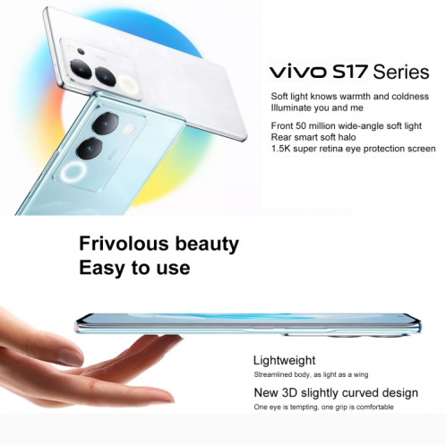 vivo S17 Pro 5G, appareil photo 50MP, 8 Go + 256 Go, Caméras triple arrière, identification des empreintes digitales de l'écran, batterie 4600 mAh, 6,78 pouces Android 13 Origin OS 3 Dimensity 8200 Octa Core jusqu'à SV813B277-014