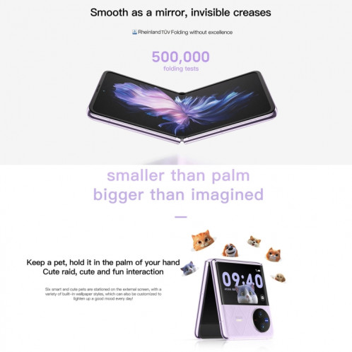 vivo X Flip 5G, appareil photo 50MP, 12 Go + 256 Go, Caméras arrière doubles, identification d'empreintes digitales latérales, batterie 4400 mAh, 6,74 pouces + 3,0 pouces Android 13.0 OriginOS 3 Qualcomm Snapdragon 8+ SV821B1300-018