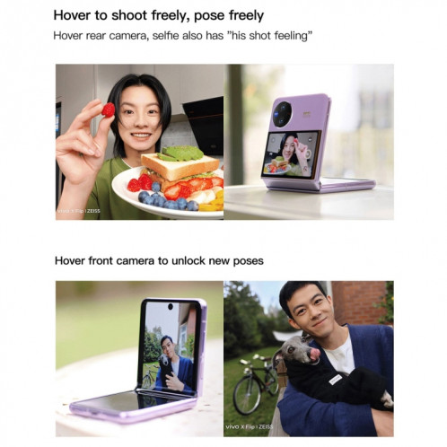 vivo X Flip 5G, appareil photo 50MP, 12 Go + 256 Go, Caméras arrière doubles, identification d'empreintes digitales latérales, batterie 4400 mAh, 6,74 pouces + 3,0 pouces Android 13.0 OriginOS 3 Qualcomm Snapdragon 8+ SV821B1300-018