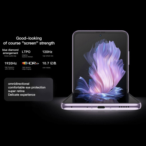 vivo X Flip 5G, appareil photo 50MP, 12 Go + 512 Go, Caméras arrière doubles, identification d'empreintes digitales latérales, batterie 4400 mAh, 6,74 pouces + 3,0 pouces Android 13.0 OriginOS 3 Qualcomm Snapdragon 8+ SV822B1333-018