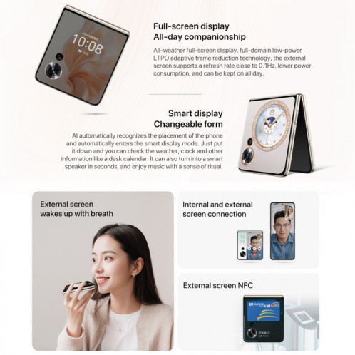 Honor Magic V Flip, 12 Go + 256 Go, écran 6,8 pouces + 4,0 pouces MagicOS 8.0 Snapdragon 8+ Gen 1 Octa Core, réseau : 5G, NFC, OTG (noir) SH921B641-022