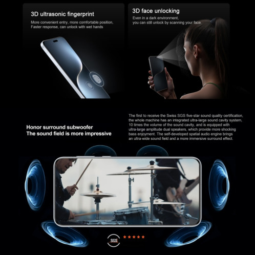 Honor Magic7 Pro, 16 Go + 1 To, écran avec lecteur d'empreintes digitales, 6,8 pouces MagicOS 9.0 / Android 15 Snapdragon 8 Elite 3 nm Octa Core, réseau : 5G, NFC, OTG, prise en charge de Google Play (blanc) SH985W1760-017