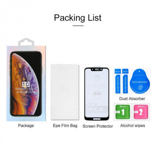 9H 5D Full Glue Film en verre trempé plein écran pour Motorola Moto G7 Play SH16341682-05