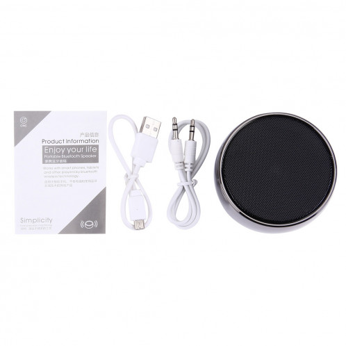 Haut-parleur stéréo portable Bluetooth BS01, avec microphone intégré, prise en charge des appels mains libres et carte TF et prise AUX IN, distance Bluetooth: 10 m (argent) SH810S342-019