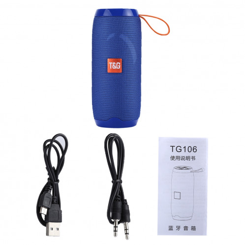 Haut-parleur stéréo sans fil Bluetooth V4.2 T & G TG106 portable avec poignée, microphone intégré, prise en charge des appels mains libres et carte TF & AUX IN & FM, Bluetooth Distance: 10 m (bleu SH191L1755-09
