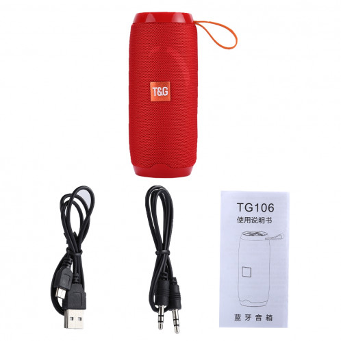 Haut-parleur stéréo sans fil Bluetooth V4.2 T & G TG106 portable avec poignée, microphone intégré, prise en charge des appels mains libres et carte TF & AUX IN & FM, Bluetooth Distance: 10 m (rouge) SH191R1188-09