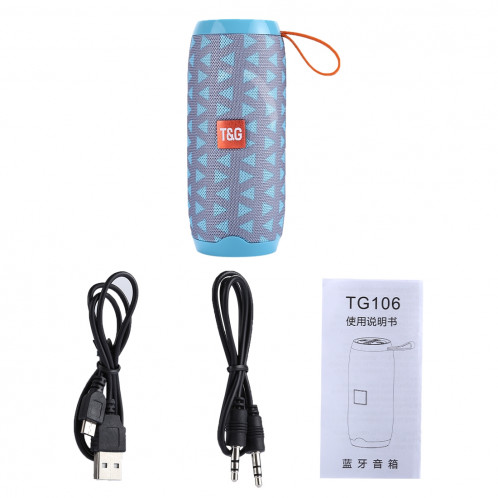 Haut-parleur stéréo sans fil Bluetooth V4.2 T & G TG106 portable avec poignée, microphone intégré, prise en charge des appels mains libres et carte TF & AUX IN & FM, Bluetooth Distance: 10 m (bleu ciel) SH91TT166-09