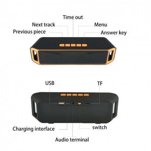 SC208 Haut-parleur Bluetooth de lecture de musique multifonctionnelle de carte, prise en charge de l'appel mains libres et de la carte TF et fonction U-disk et audio / FM AUX (orange) SH503E110-08