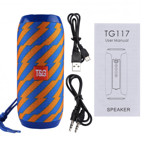 T & G TG117 Haut-parleur stéréo sans fil Bluetooth V4.2 portable avec corde, avec microphone intégré, prise en charge des appels mains libres et carte TF & AUX IN & FM, Bluetooth Distance: 10 m (bleu SH001D1943-011