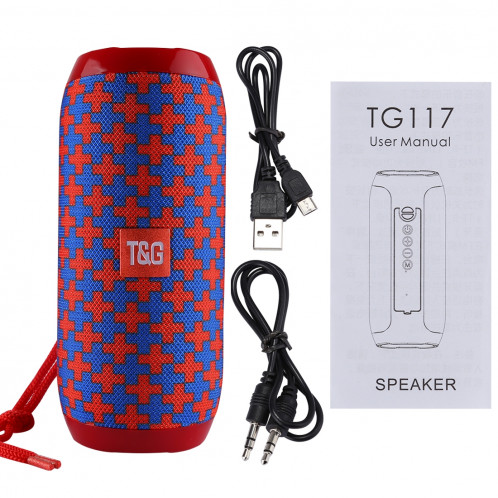 T & G TG117 Haut-parleur stéréo sans fil Bluetooth V4.2 portable avec corde, avec microphone intégré, prise en charge des appels mains libres et carte TF & AUX IN & FM, Bluetooth Distance: 10 m (rouge) SH001R83-011
