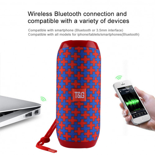 T & G TG117 Haut-parleur stéréo sans fil Bluetooth V4.2 portable avec corde, avec microphone intégré, prise en charge des appels mains libres et carte TF & AUX IN & FM, Bluetooth Distance: 10 m (rouge) SH001R83-011