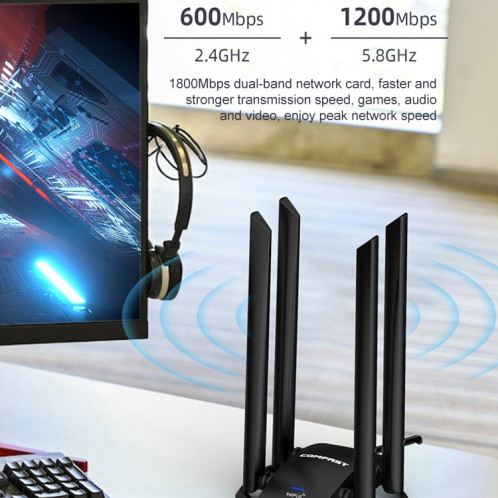 Adaptateur WiFi 6 sans fil haute puissance COMFAST CF-966AX à double bande 1800 Mbps USB3.0 SC0038130-010