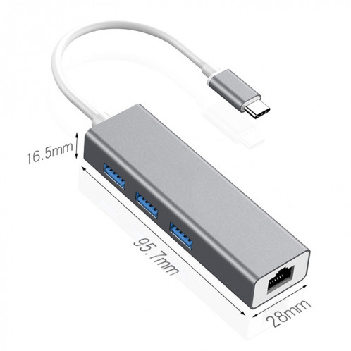 USB-C / Type-C vers Fast Ethernet RJ45 et 3 x adaptateur USB 3.0 HUB (gris) SH005H1869-010