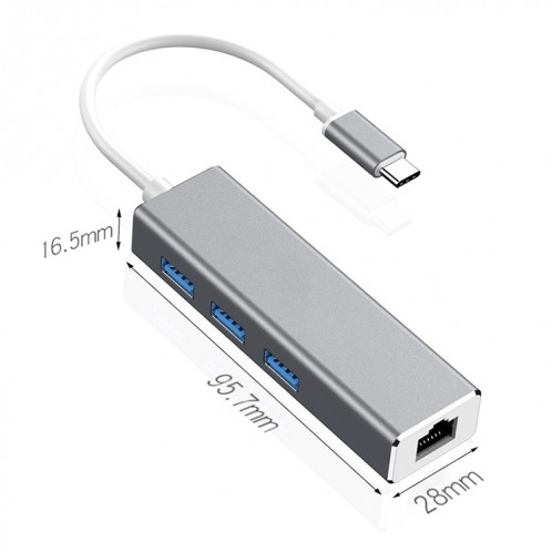 USB-C / Type-C vers Gigabit Ethernet RJ45 et 3 x USB 3.0 Adaptateur Convertisseur HUB, Ordinateur Tablette Externe Universel (Gris) SH006H587-010