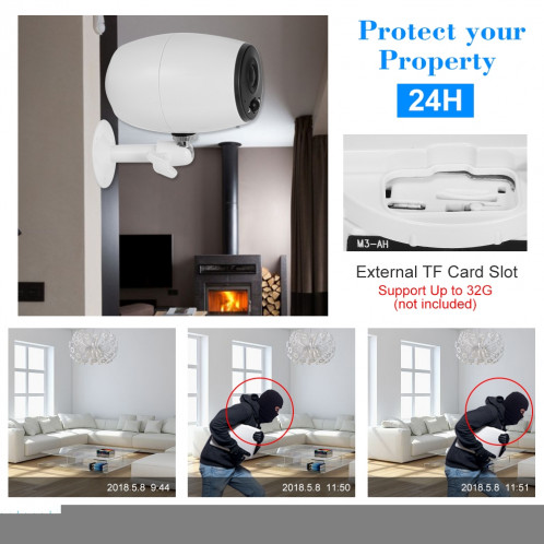 VESAFE VS-DC01 Sécurité HD 720P deux voies audio sans fil Wifi caméra IP, vision nocturne de soutien et détection PIR et carte TF, IP54 étanche (blanc) SH093W88-014