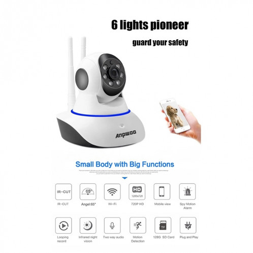 Anpwoo AP001 1.0MP 720P HD WiFi Caméra IP, Détection de mouvement / Vision nocturne (Blanc) SA097W1599-015