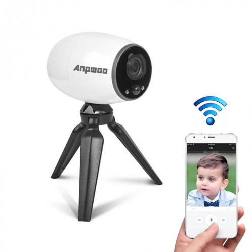 Anpwoo Cannon Caméra IP CMOS HD WiFi 1/3 pouce 1.3MP 960P avec support pour trépied, détection de mouvement et vision nocturne (blanc) SA102W1114-011