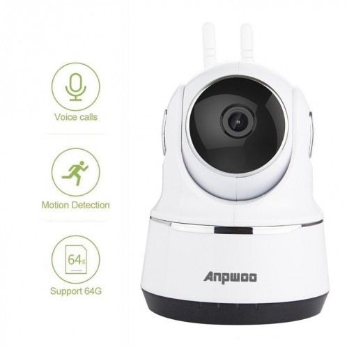 Anpwoo Guardian Caméra IP CMOS HD WiFi 2.0MP 1080P 1/3 pouce, Détection de mouvement / Vision nocturne (Blanc) SA103W820-010