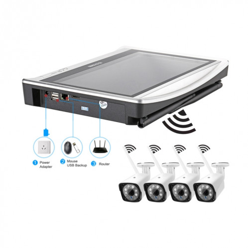 N4B3H2-P12/Kit 1080P Enregistreur vidéo réseau sans fil Affichage du système de surveillance : 12,5 pouces (blanc) SH127W399-011