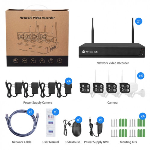 Ensemble de caméra sans fil pour enregistreur vidéo réseau QS200-4 2.0MP 1080P HD SH0161420-010