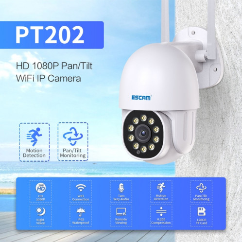 ESCAM PT202 HD 1080P PAN / Tilt / Zoom AI Caméra IP WiFi de détection humanoïde, prise en charge de la Vision nocturne / carte TF / Audio bidirectionnel (prise UE) SE89EU977-015
