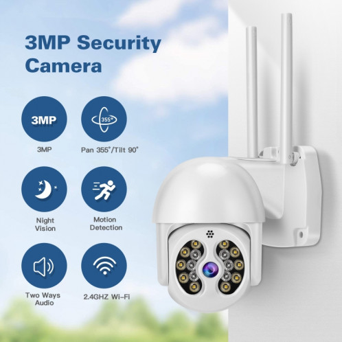 TUYA QX56 3.0 millions de pixels IP66 IP66 Imperméable 2.4G Caméra IP sans fil, Support Amazon Alexa & Google Home & Motion Détection & Détection de mouvement et de la carte audio à deux voies Vision nocturne et de SH16EU518-08