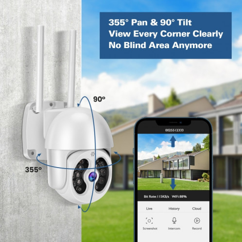 TUYA QX56 3.0 millions de pixels IP66 IP66 Imperméable 2.4G Caméra IP sans fil, Support Amazon Alexa & Google Home & Motion Détection & Détection de mouvement et de la carte audio à deux voies Vision nocturne et de SH16UK1699-08