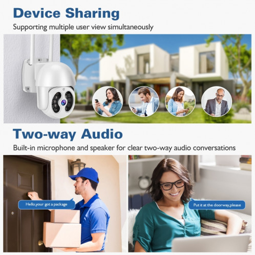 TUYA QX56 3.0 MILLIONS PIXELS IP66 Imperméable 2.4G Caméra IP sans fil, Détection de mouvement de support et Vision audio à deux voies Vision Night & Color Color et Carte TF, Fiche Audio SH17AU466-08
