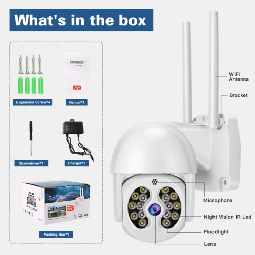 TUYA QX56 3.0 MILLIONS PIXELS IP66 Imperméable 2.4G Caméra IP sans fil, Détection de mouvement de support et Vision audio à deux voies Vision Night & Color Color et Carte TF, Fiche Audio SH17US1494-08