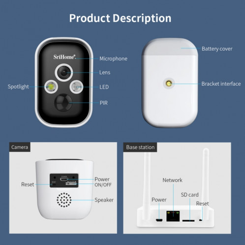 Srihome SH033 3.0 millions de pixels FHD Système de caméra de sécurité à domicile sans fil à la maison sans fil SS26US1345-014