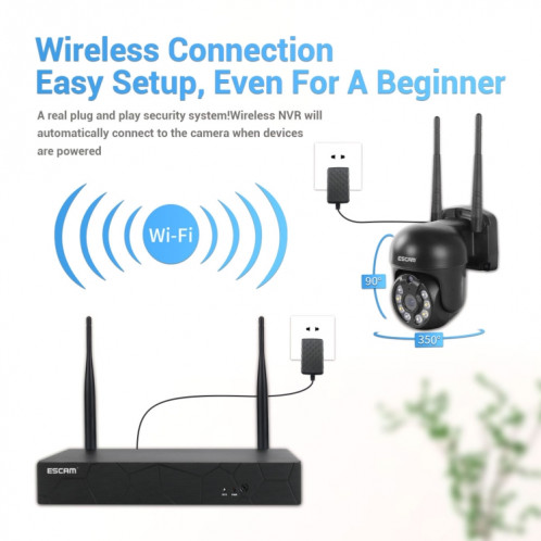 Escam WNK618 3,0 millions de pixels Caméra à dôme sans fil à 8 canaux HD NVR Système de sécurité, prise en charge de la détection de mouvement et de la vision de la nuit et de la couleur de la couleur à deux SE36UK1112-014