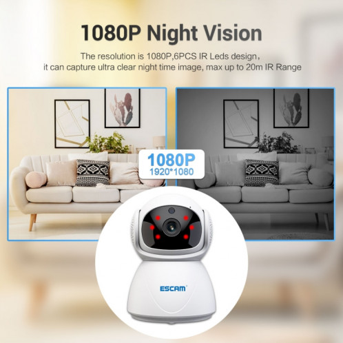 ESCAM PT201 HD 1080P Dual-bande wifi Caméra IP, Support Vision nocturne / Détection de mouvement / Trackage automatique / Carte TF / Deux voies Audio, Fiche EU SE11EU484-014