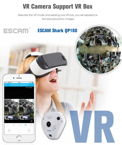 ESCAM Shark QP180 960P 360 degrés Fisheye objectif 1.3MP WiFi IP Camera, détection de mouvement de soutien / vision nocturne, Distance IR: 10m SE0327336-020