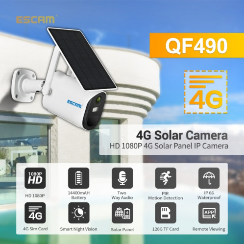 ESCAM QF490 HD 1080P 4G 3.8W Panneau solaire IP Camera, version UE SE0348470-09