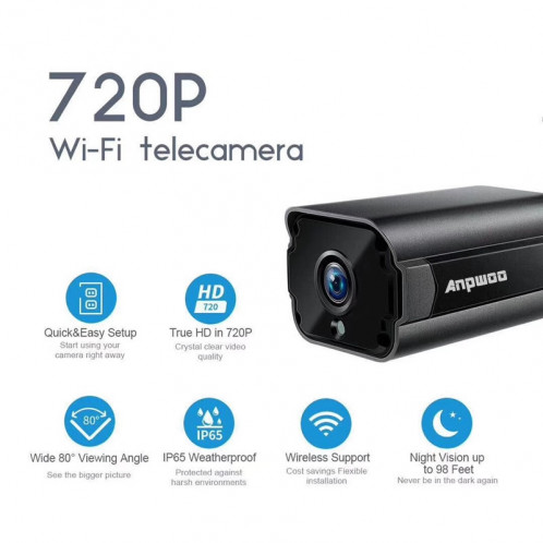 Anpwoo Paladin 720P HD WiFi Caméra IP, Détection de mouvement et vision nocturne infrarouge et carte TF (Max 64 Go) SA03711276-06