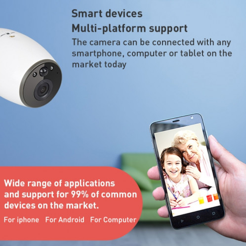 Caméra de surveillance intelligente WiFi GH3 avec support magnétique, prise en charge de la vision nocturne/audio bidirectionnel (blanc) SH383W518-011