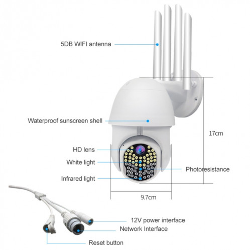 Al-63 2.0 millions de pixels 1080P HD WiFi IP Caméra IP, support Vision nocturne et Détection de mouvement et carte d'interphone à deux voies et carte TF, SH12EU1201-017