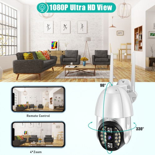 QX33 1080P PANORAMIC PTZ PTZ 360 degre Caméra WiFi rotative à 360 degrés, Prise en charge de la journée et de la nuit Pleine de couleurs et de la voix à deux voies d'alarme et de détection de mouvement Alarme de SH67EU616-012