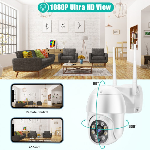 QX43-2 1080P 2.0mp 2.0mp Lentille IP66 Imperméable PTZ PTZ rotative WiFi Caméra, Soutenir une vision nocturne infrarouge et une touche vocale à double sens et de la détection de mouvement et de la carte 128 Go TF, SH70US1795-011