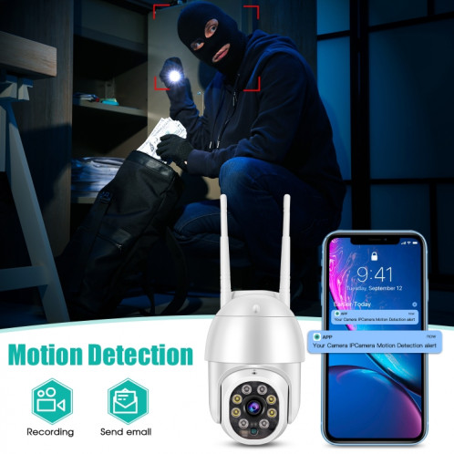 QX43-2 1080P 2.0mp 2.0mp Lentille IP66 Imperméable PTZ PTZ rotative WiFi Caméra, Soutenir une vision nocturne infrarouge et une touche vocale à double sens et de la détection de mouvement et de la carte 128 Go TF, SH70US1795-011
