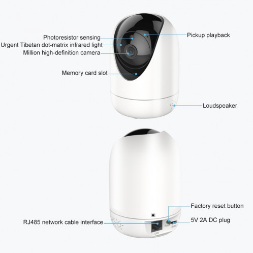 YT47 HD Network Wireless Network Shaking Head Camera, détection de mouvement de support et carte nocturne infrarouge et carte micro SD, SH76EU261-016