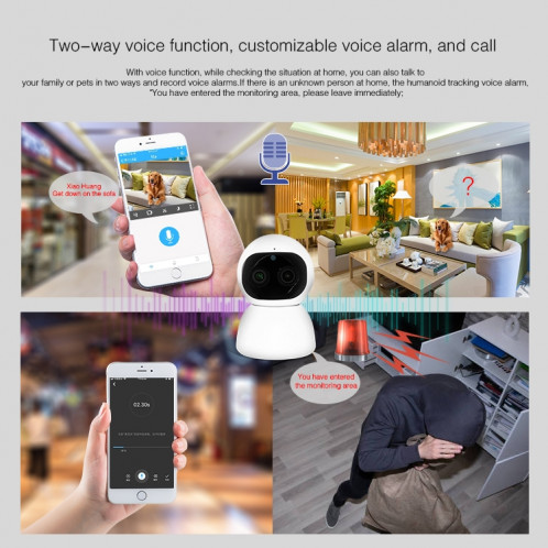 YT48 HD Network Indoor Network Shambre Caméra jumelle, détection de mouvement et vision nocturne infrarouge et carte Micro SD, SH77EU693-017
